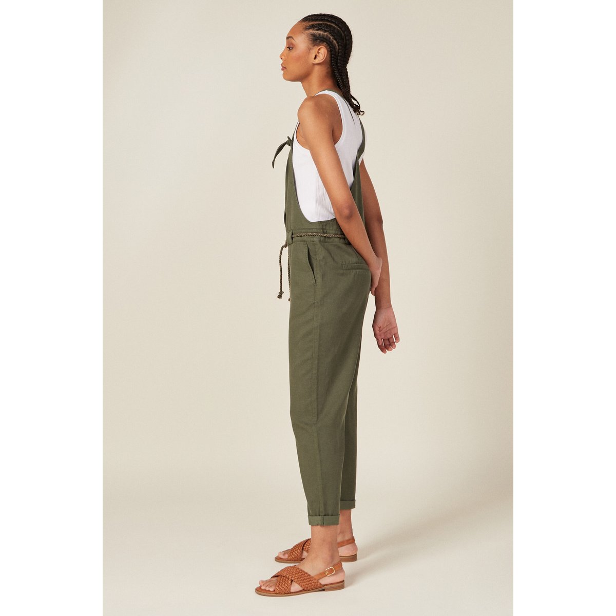 Salopette fluide boutonnée vert foncé, BONOBO