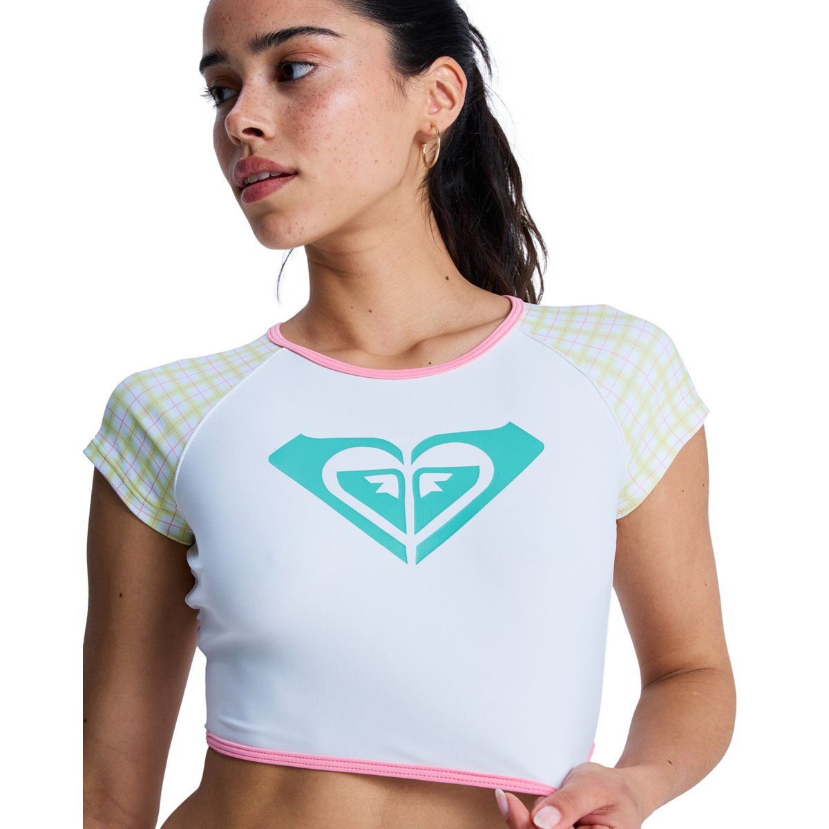 Lycra court à manches courtes THE SWELL CROP. blanc cloud dancer swell plaid, ROXY