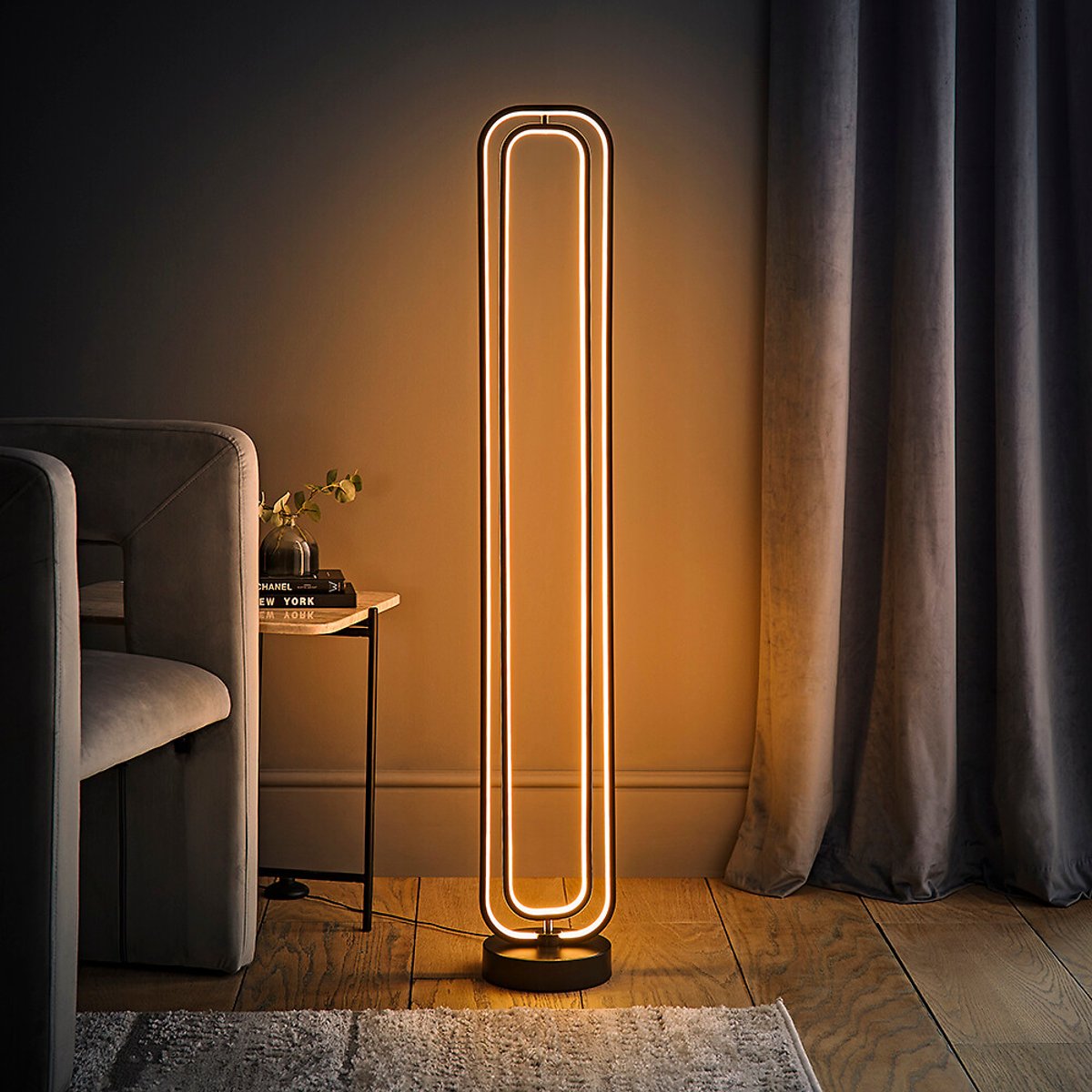 Inez Revolving LED Floor Lamp in Matte Black black, SO'HOME