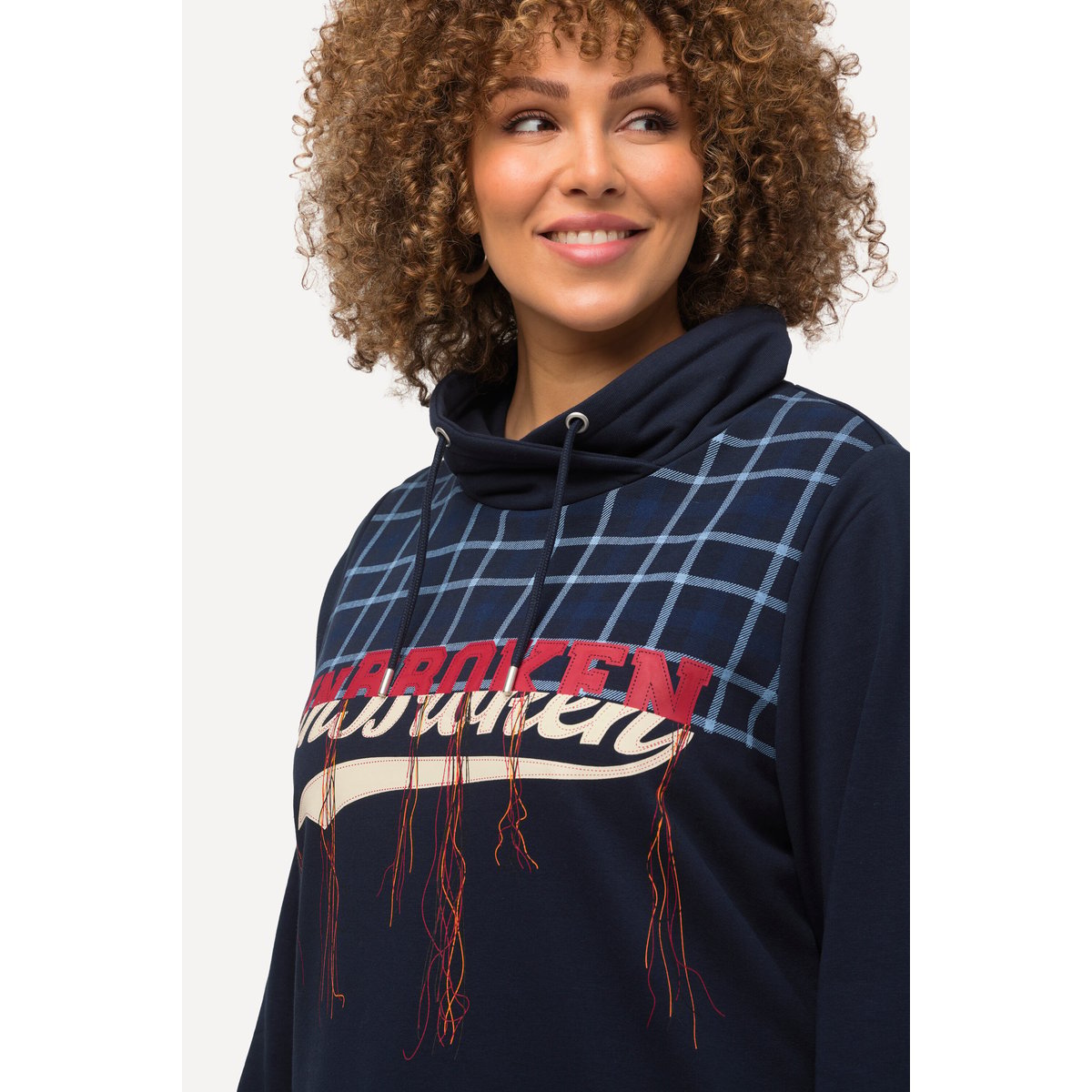 Sweat-shirt en tissu éponge à col montant marine, ULLA POPKEN