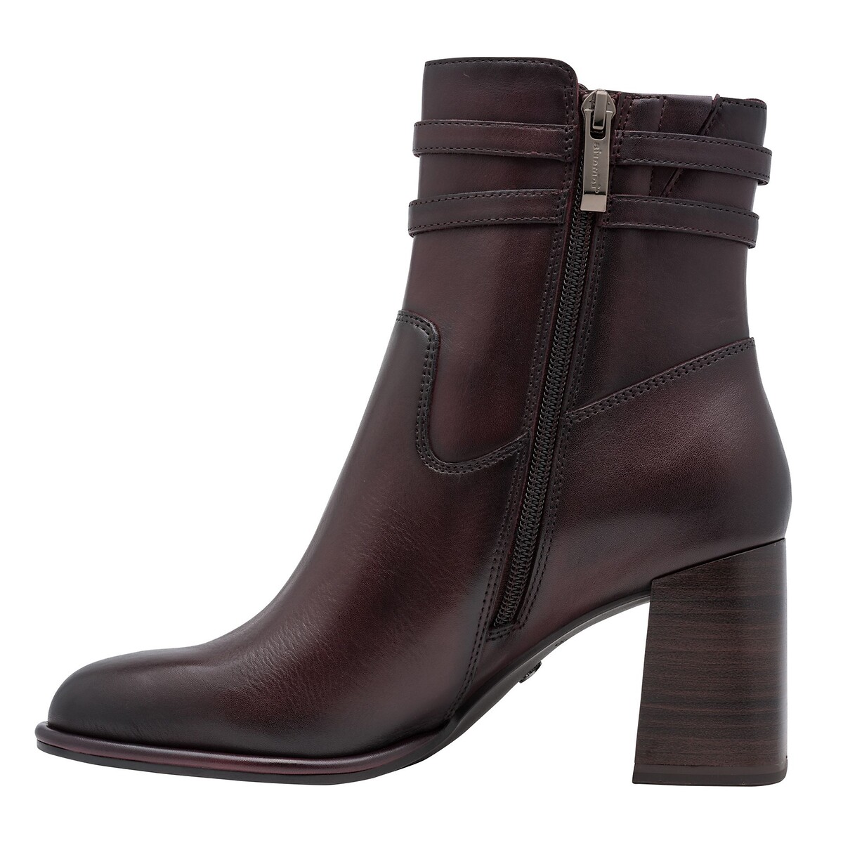 Botines de piel con tacón merlot, TAMARIS