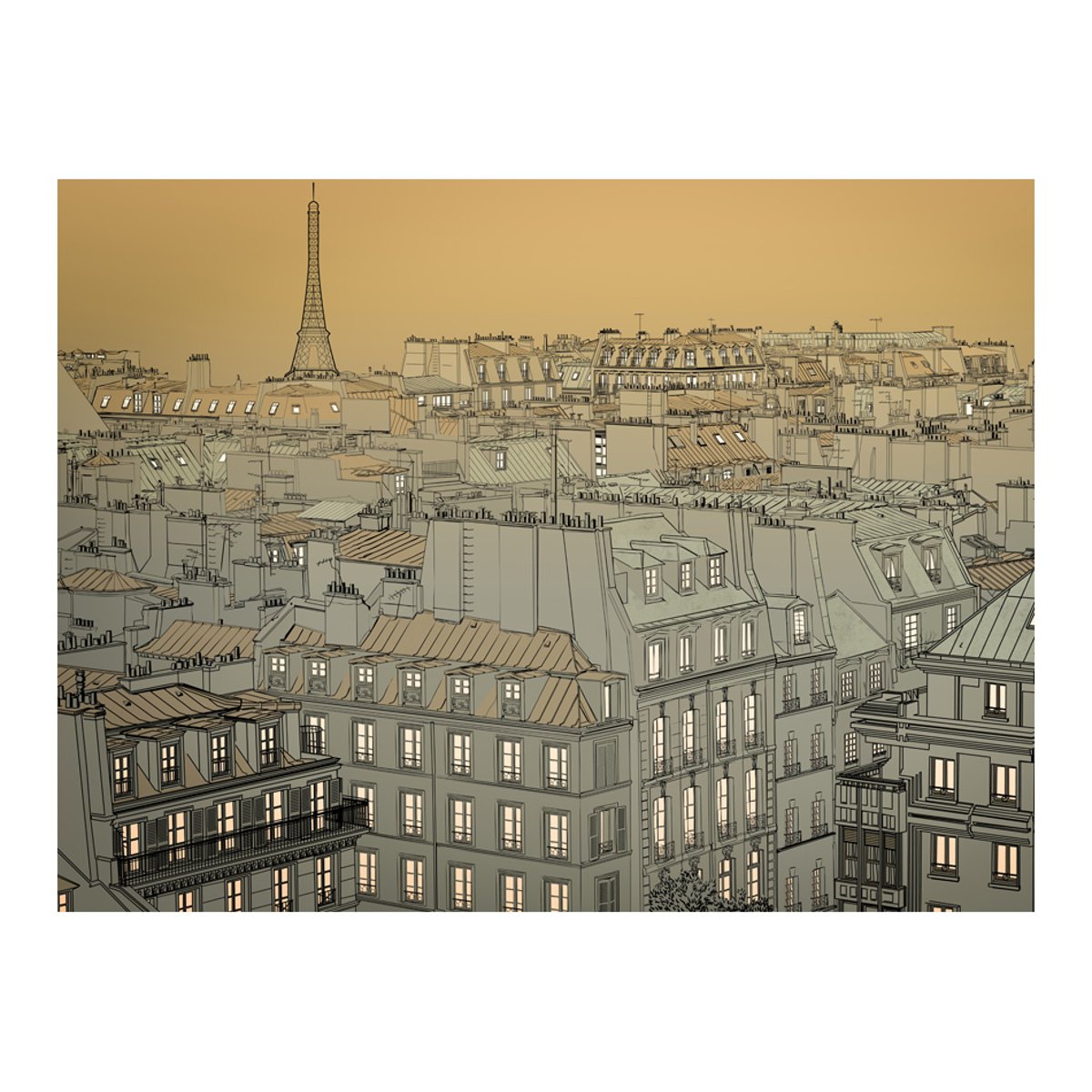 Papier peint intissé panoramique Ville et Architecture Bonne nuit Paris ! beige, EDEN