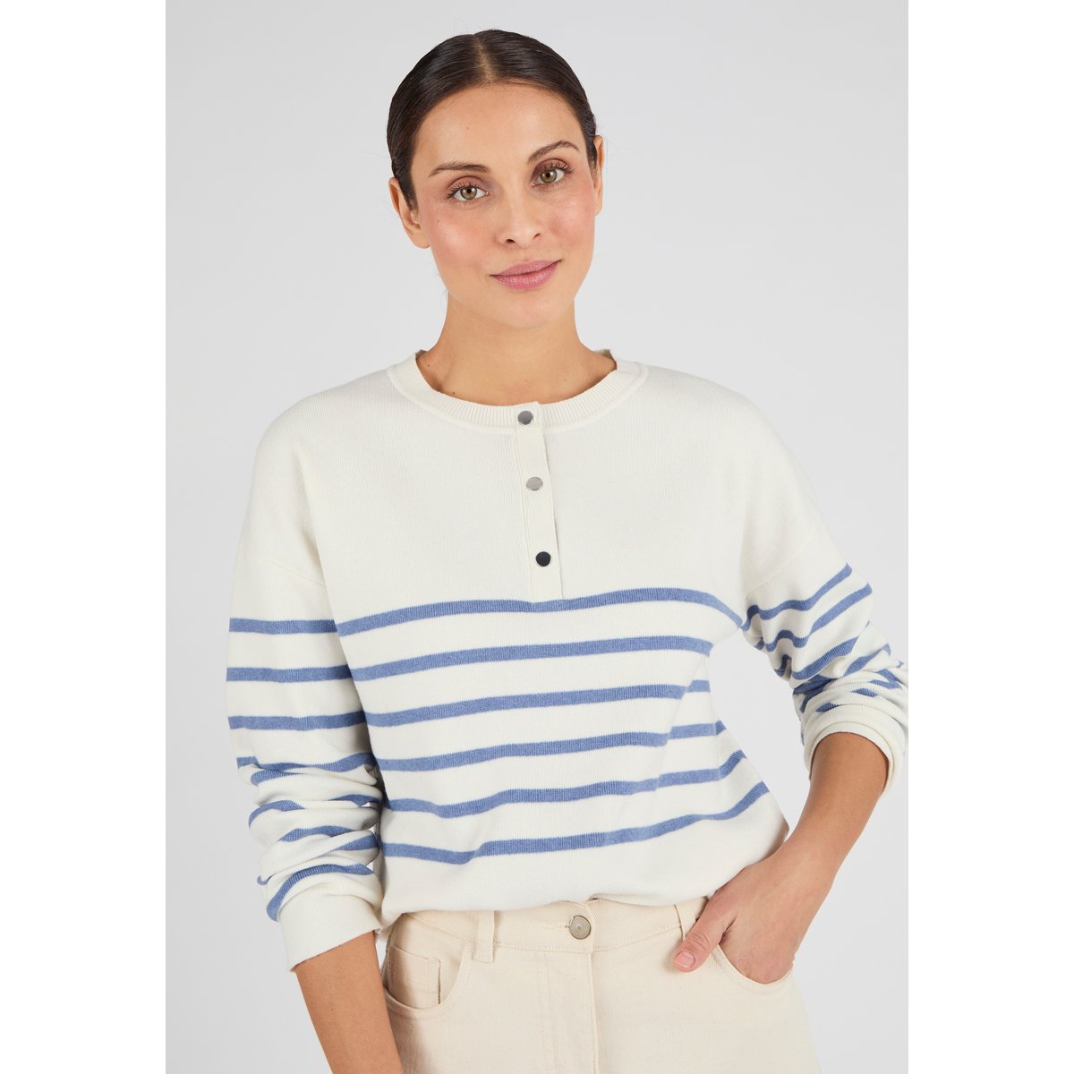 Marinière esprit sweat Thermolactyl blanc ecru rayé, DAMART