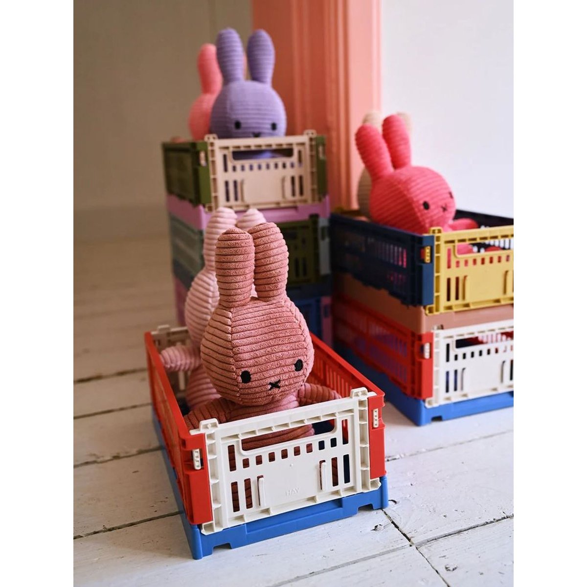 Peluche lapin Miffy velours côtelé éco 23 cm rose, BON TON TOYS