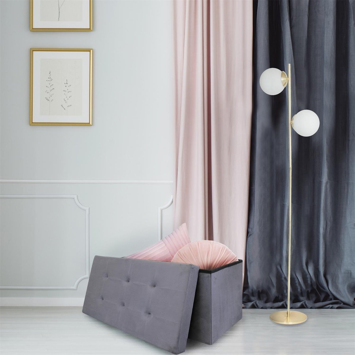 Coffre de rangement banc pliable Suedine Gris foncé gris foncé, EDEN
