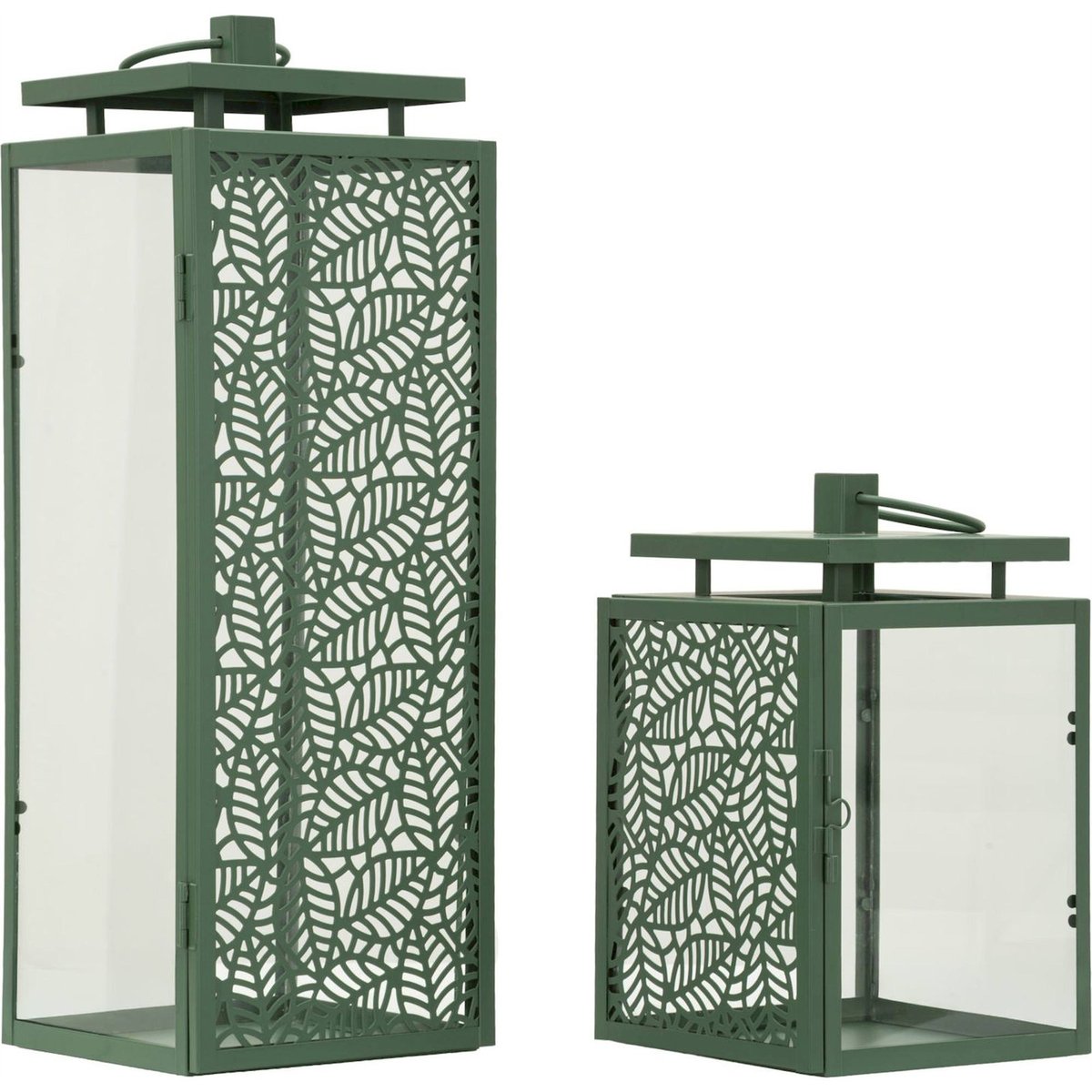 Lot de 2 lanternes en métal ajouré et verre MODERN vert, RECOLLECTION