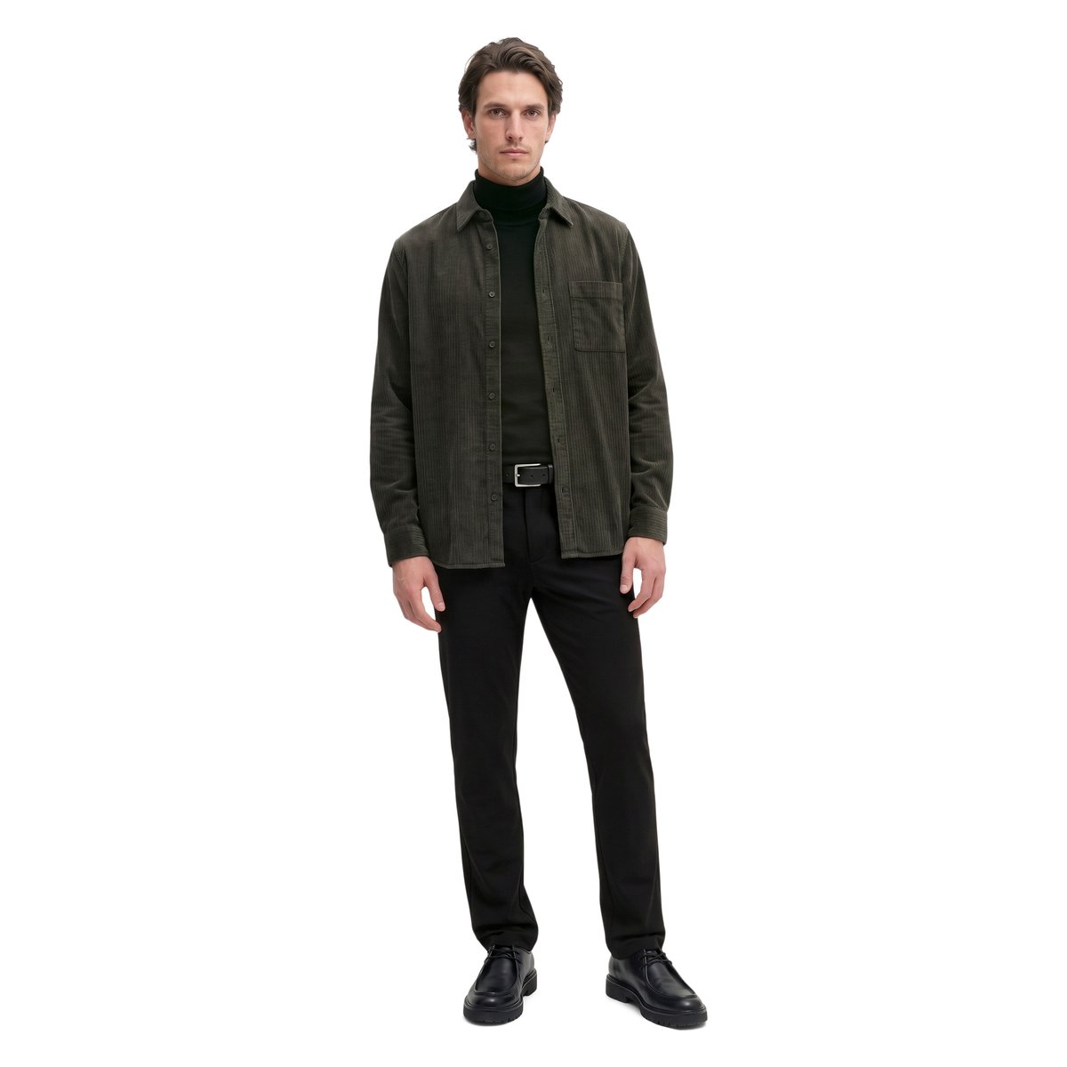 Chemise en velours côtelé, coupe classique en coton bio tout doux noir, MARC O'POLO