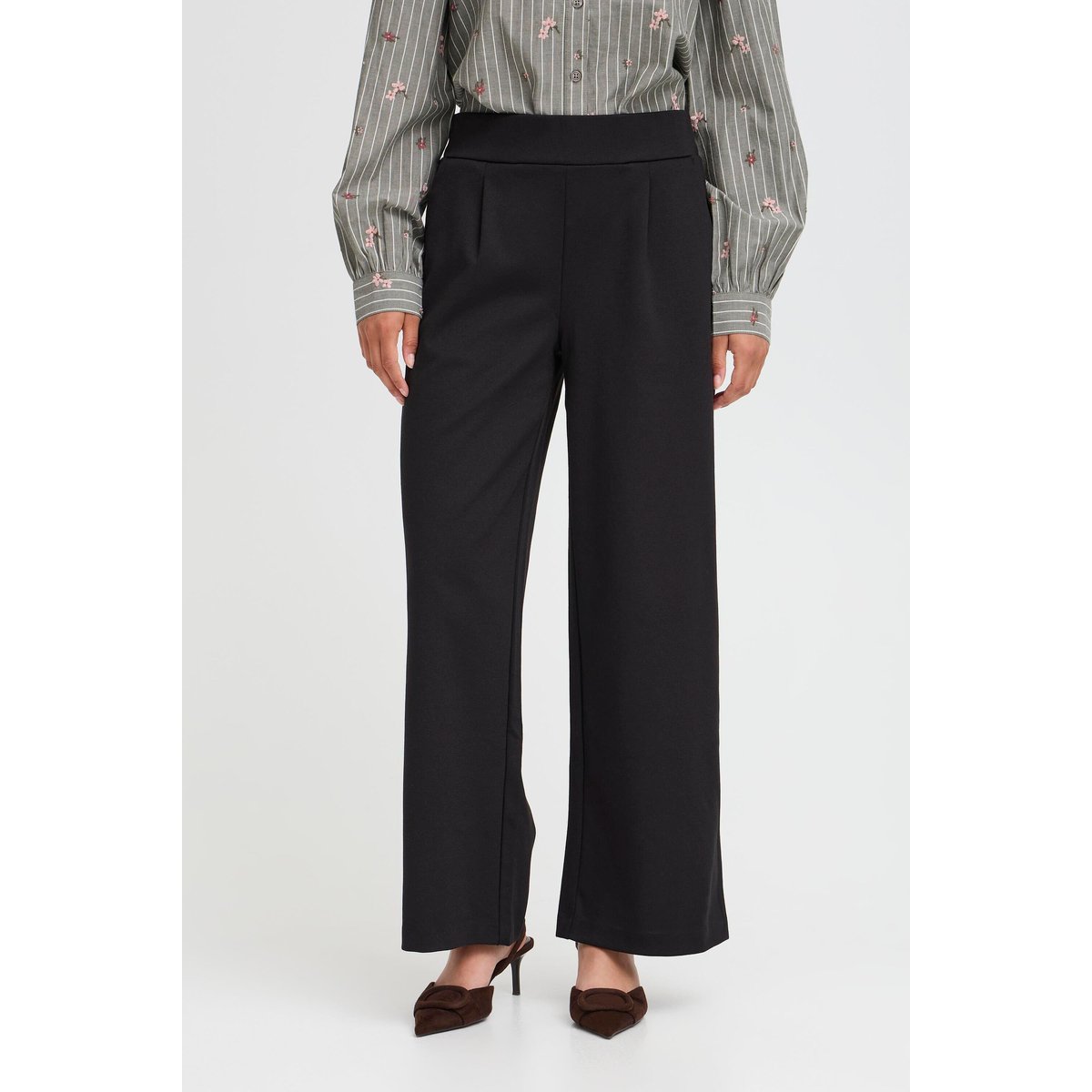 Pantalon longueur cheville, jambes larges, taille élastiquée noir, B.YOUNG