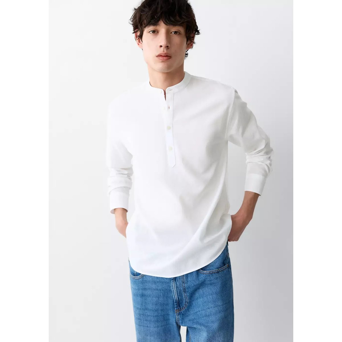 Chemise lin col officier blanc, MANGO TEEN