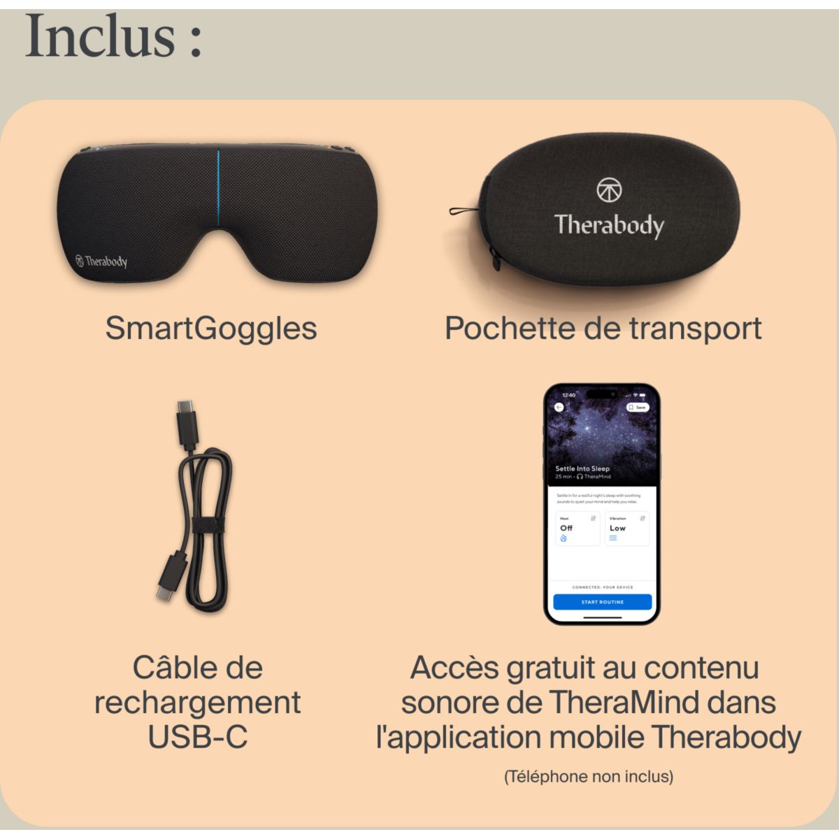 Masque de relaxation Smart Goggles 2.0 couleur unique, THERAGUN