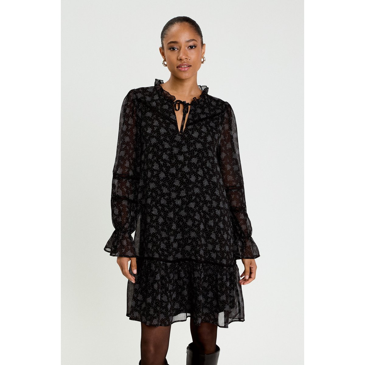 Robe évasée en voile noir, CACHE CACHE
