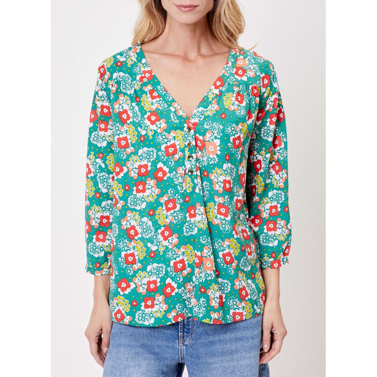 Blouse fluide col V boutonné CLARA vert muguet, PRINCESSE NOMADE