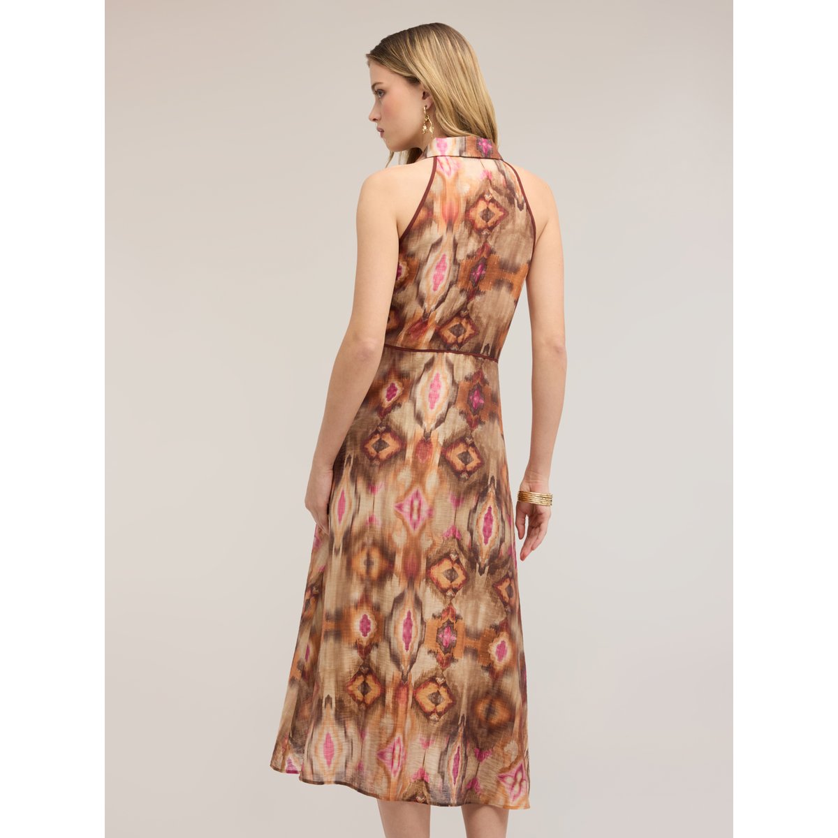 Robe chemisier à imprimé ikat marron, MOTIVI