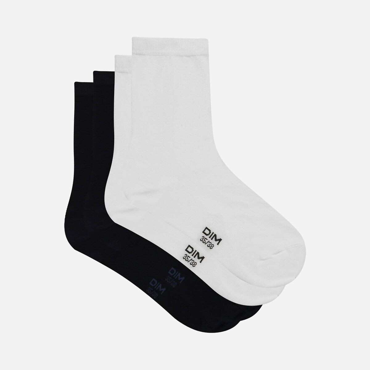 Lot de 2 paires de mi-chaussettes COTON blanc/marine, DIM