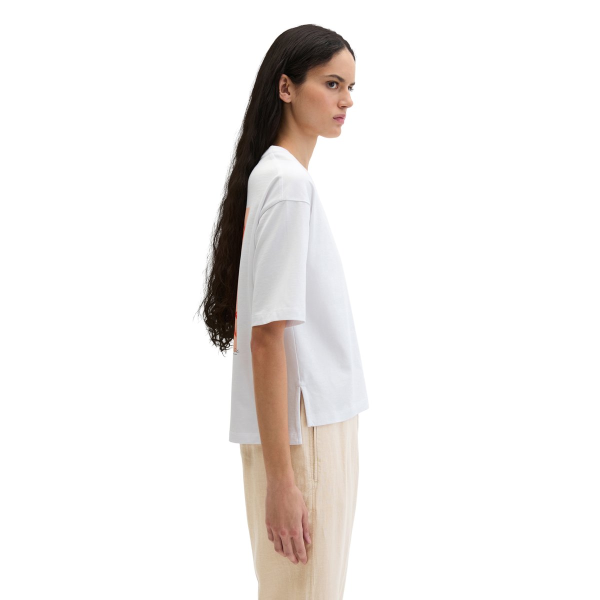 T-shirt coupe classique en single jersey doux blanc/rouge, MARC O'POLO