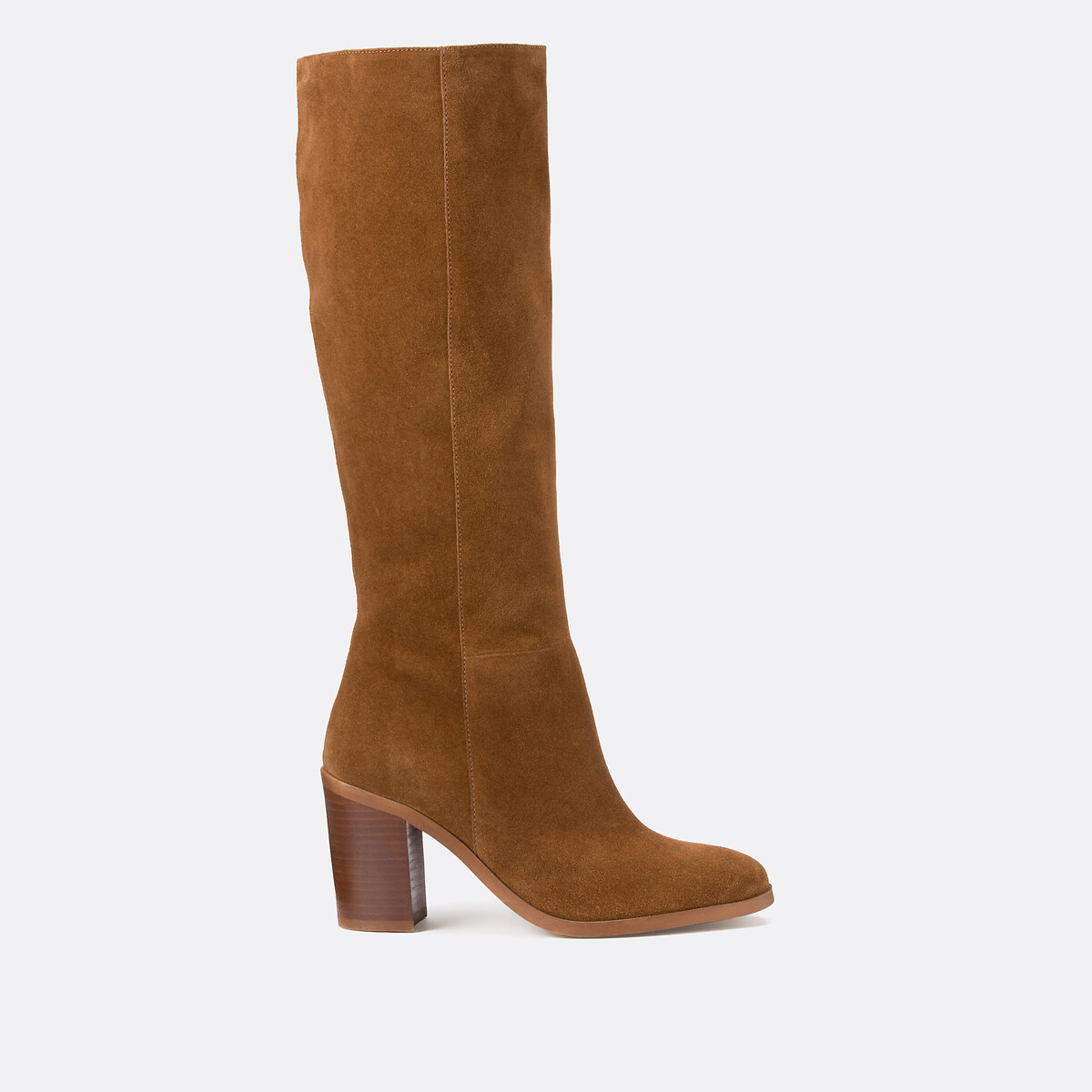 Stivali con tacco in pelle scamosciata, Signature FLORIE cammello, LA REDOUTE COLLECTIONS