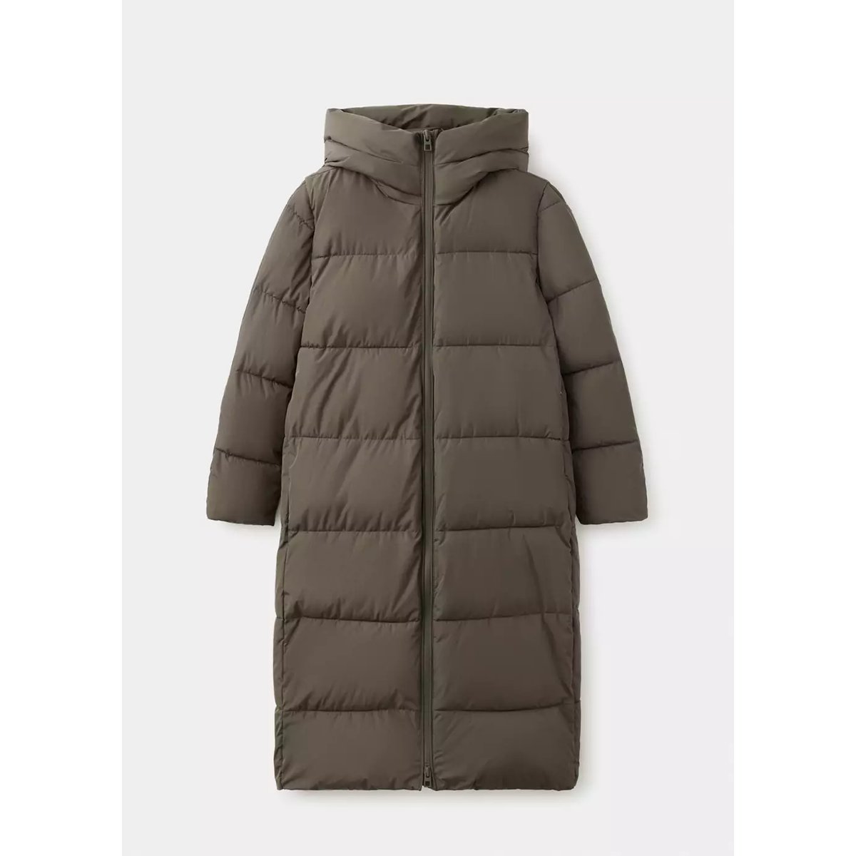 Anorak long matelassé capuche marron moyen, MANGO