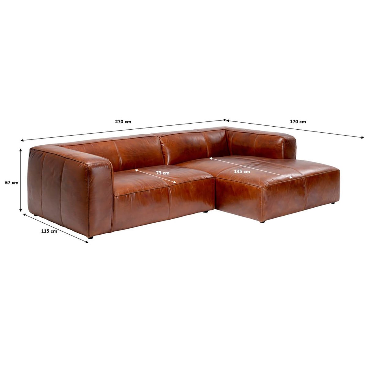 Canapé d'angle en cuir, CUBETTO marron, KARE DESIGN