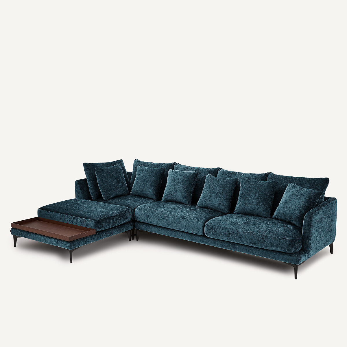 Poggiapiedi con vassoio, misto velluto, MODERNISTE, design di Emmanuel Gallina iris nero, EMMANUEL GALLINA X AM.PM