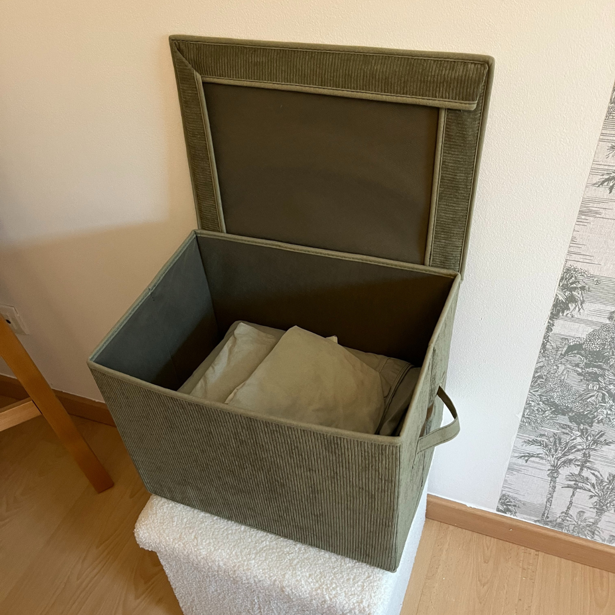Boîte rangement haute avec couvercle tissu velours côtelé kaki - H30 cm vert kaki, CALICOSY