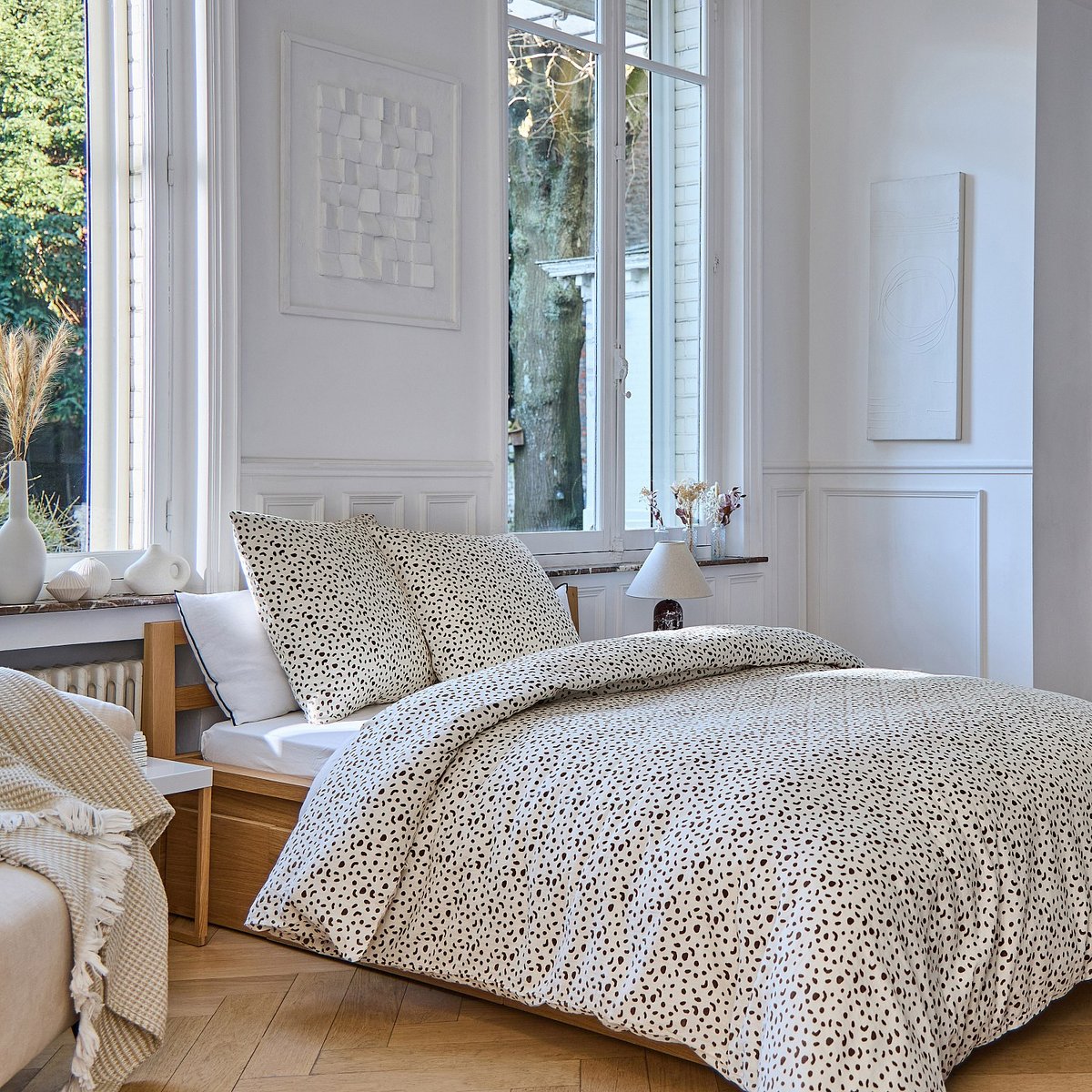 Parure de lit en double gaze de coton BRIAC marron, HABITAT
