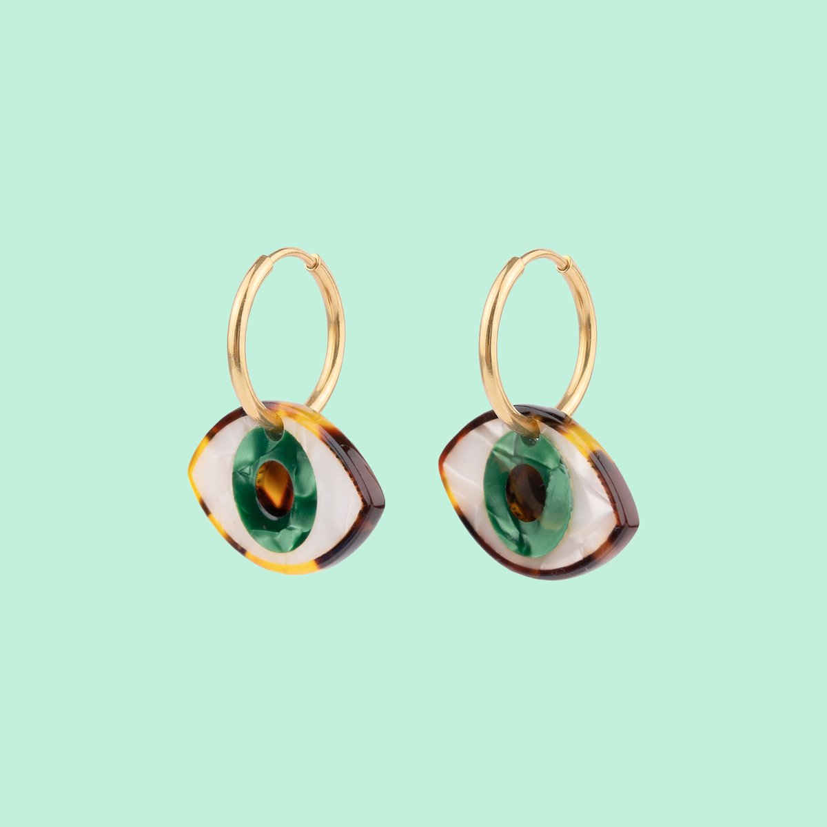 Boucles d'oreilles œil vert blanc et vert, COUCOU SUZETTE