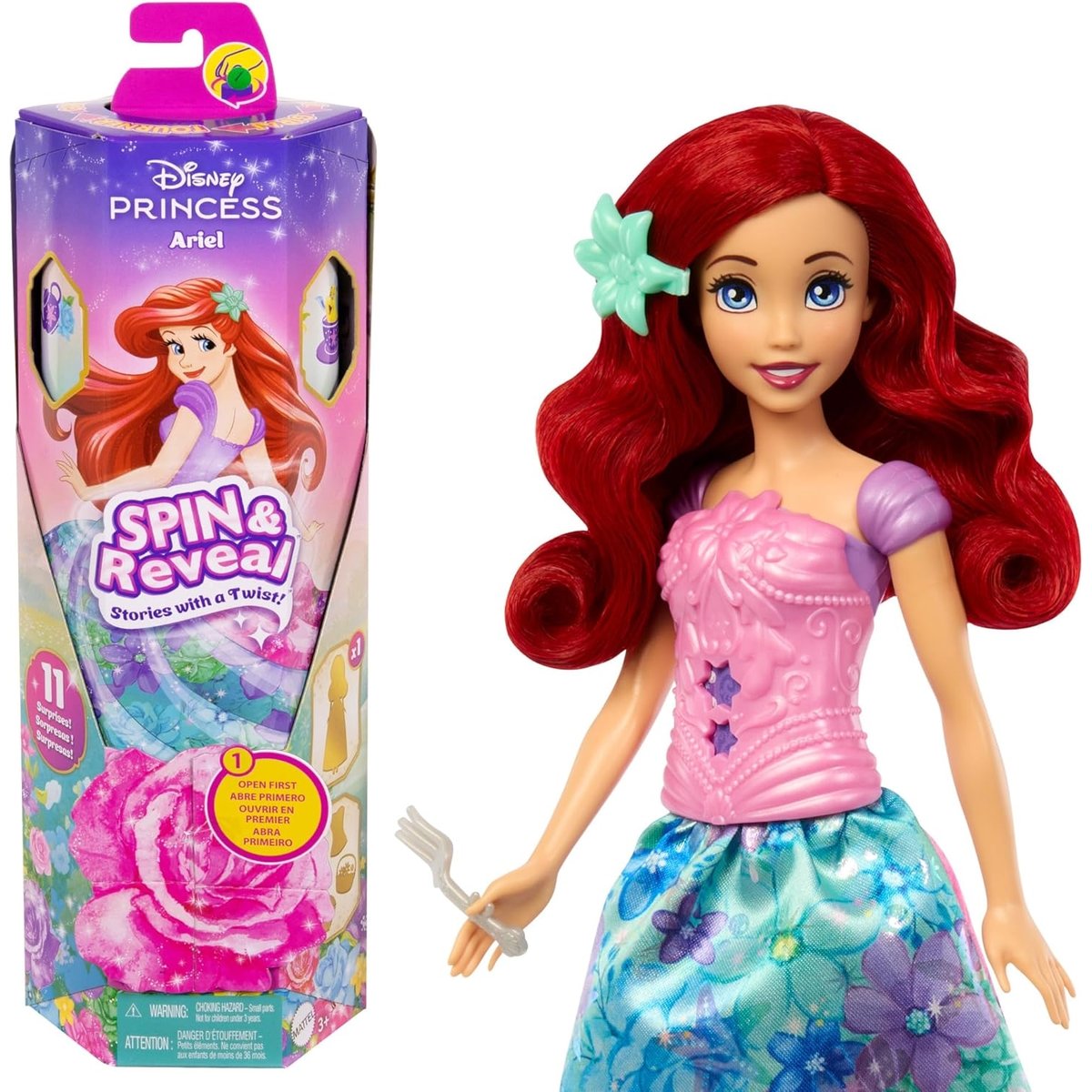 Princesses Disney Spin & Reveal-Poupée Ariel multicolore, MATTEL