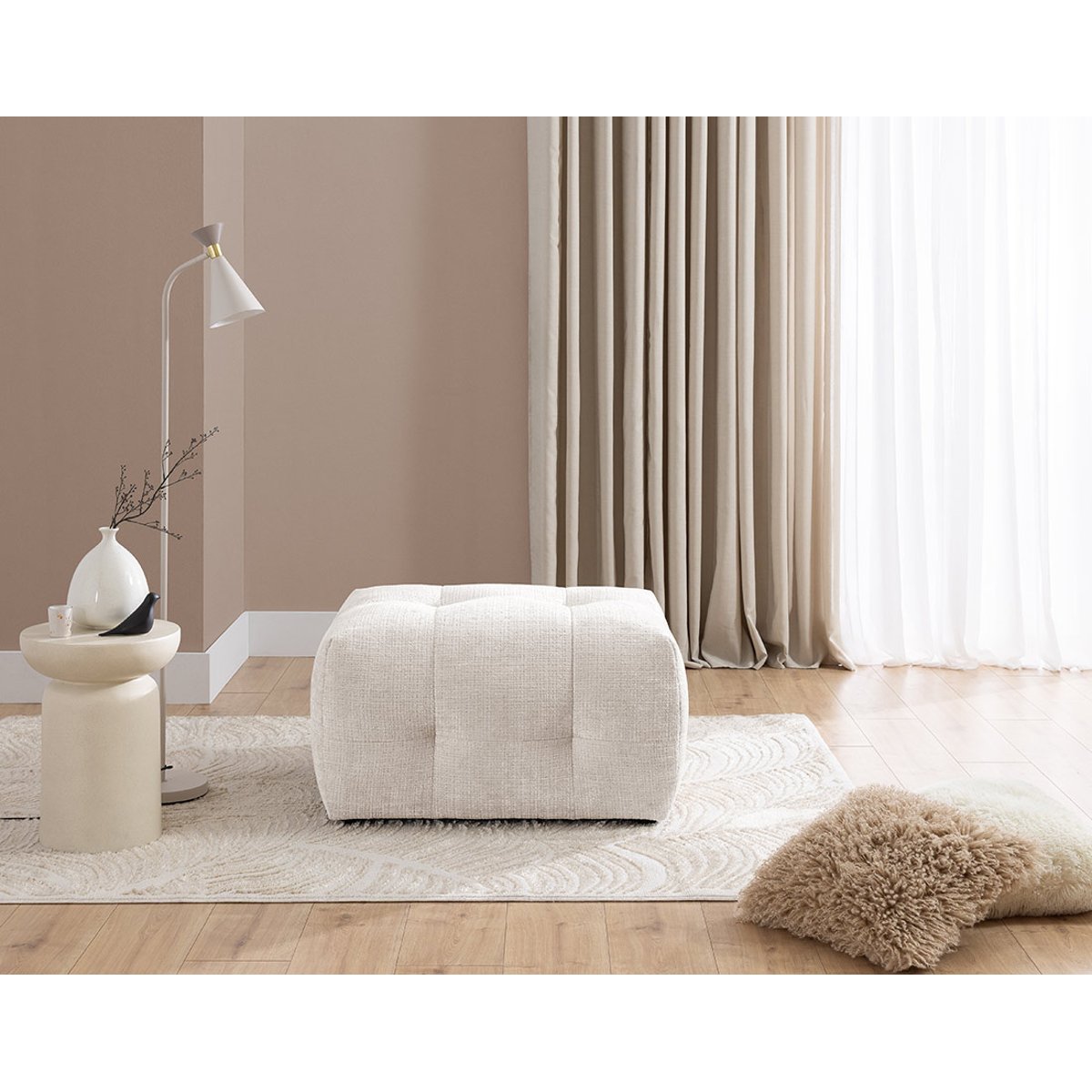 Pouf en velours texturé, DIANE beige, BEST MOBILIER