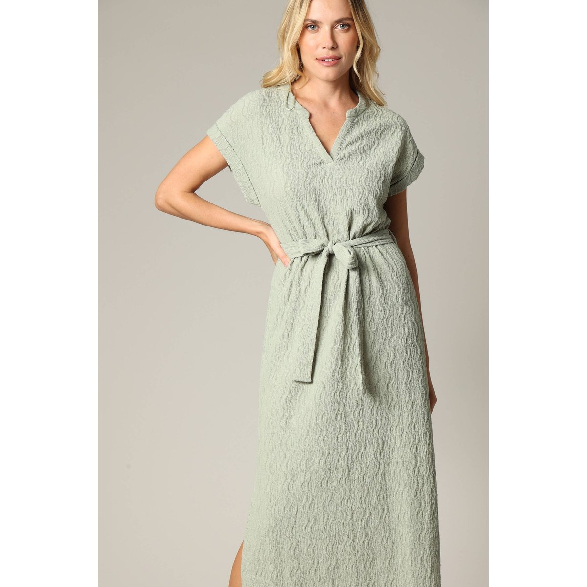 Robe longue texturée, en maille jacquard ILANGA tilleul, DEELUXE