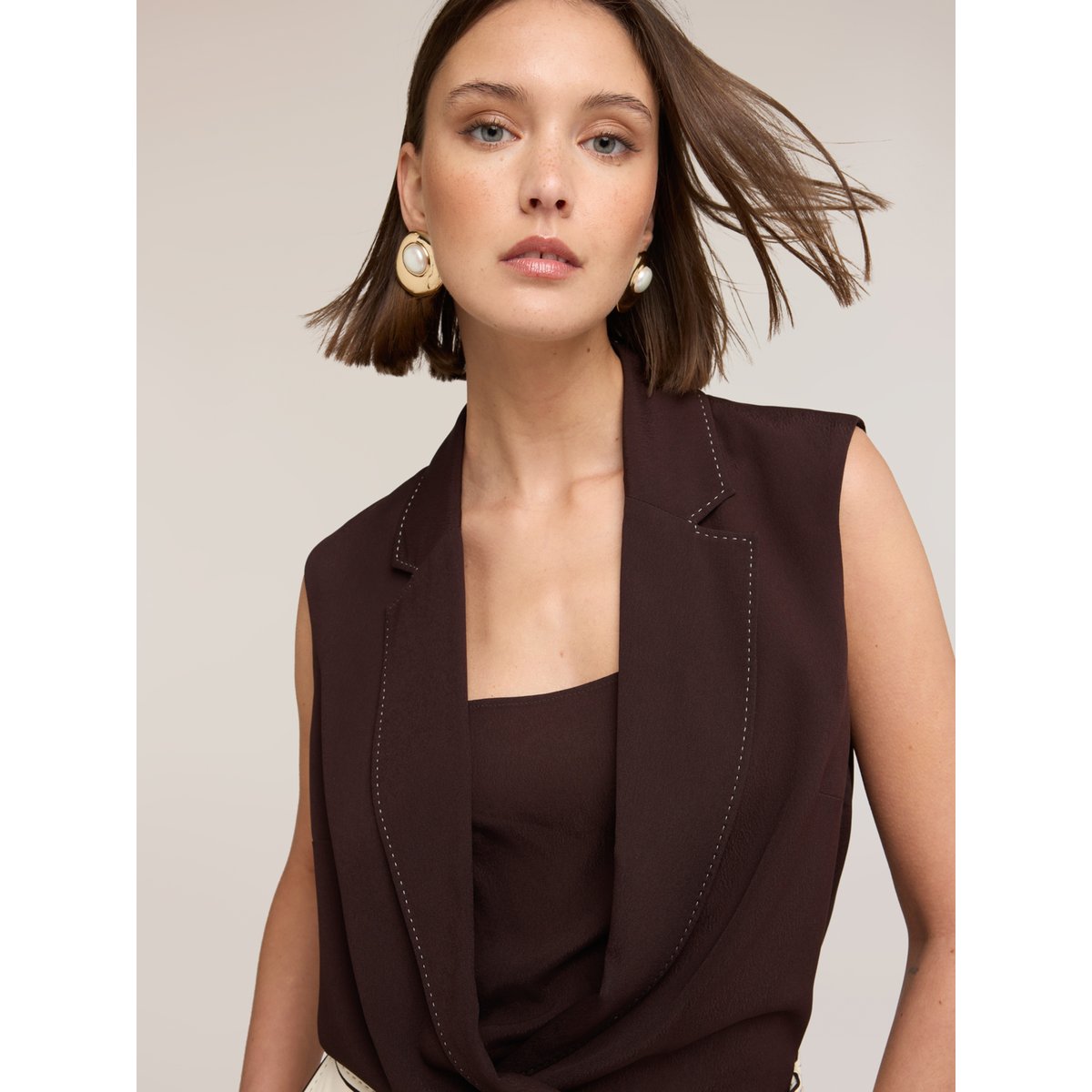 Top body avec col The Tailoring Lab marron, MOTIVI