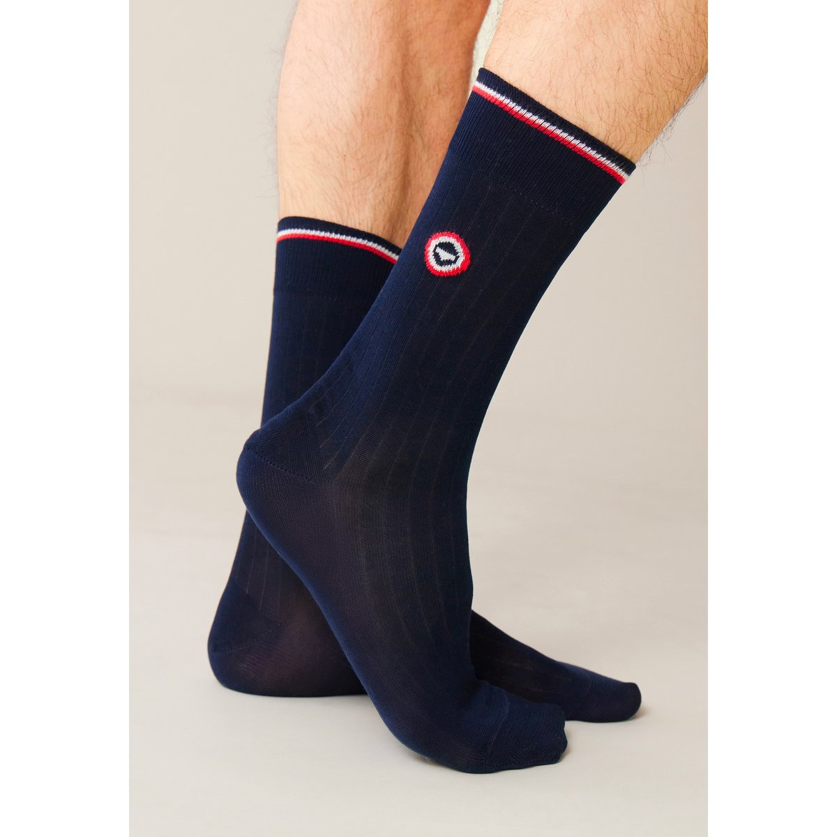 Lot de 2 chaussettes mi-hautes en fil d'Écosse Nessy marine acier, LE SLIP FRANCAIS