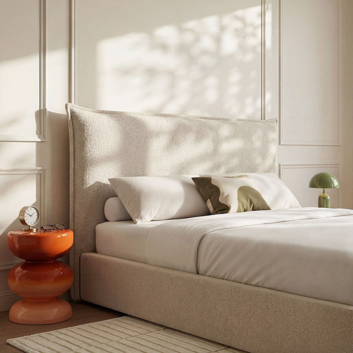 Tête de lit en tissu bouclette JUPITER ll beige, HABITAT
