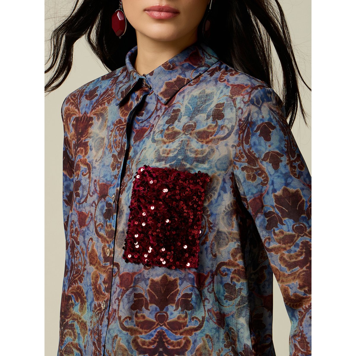 Chemise imprimée avec poche poitrine light - blue, OLTRE