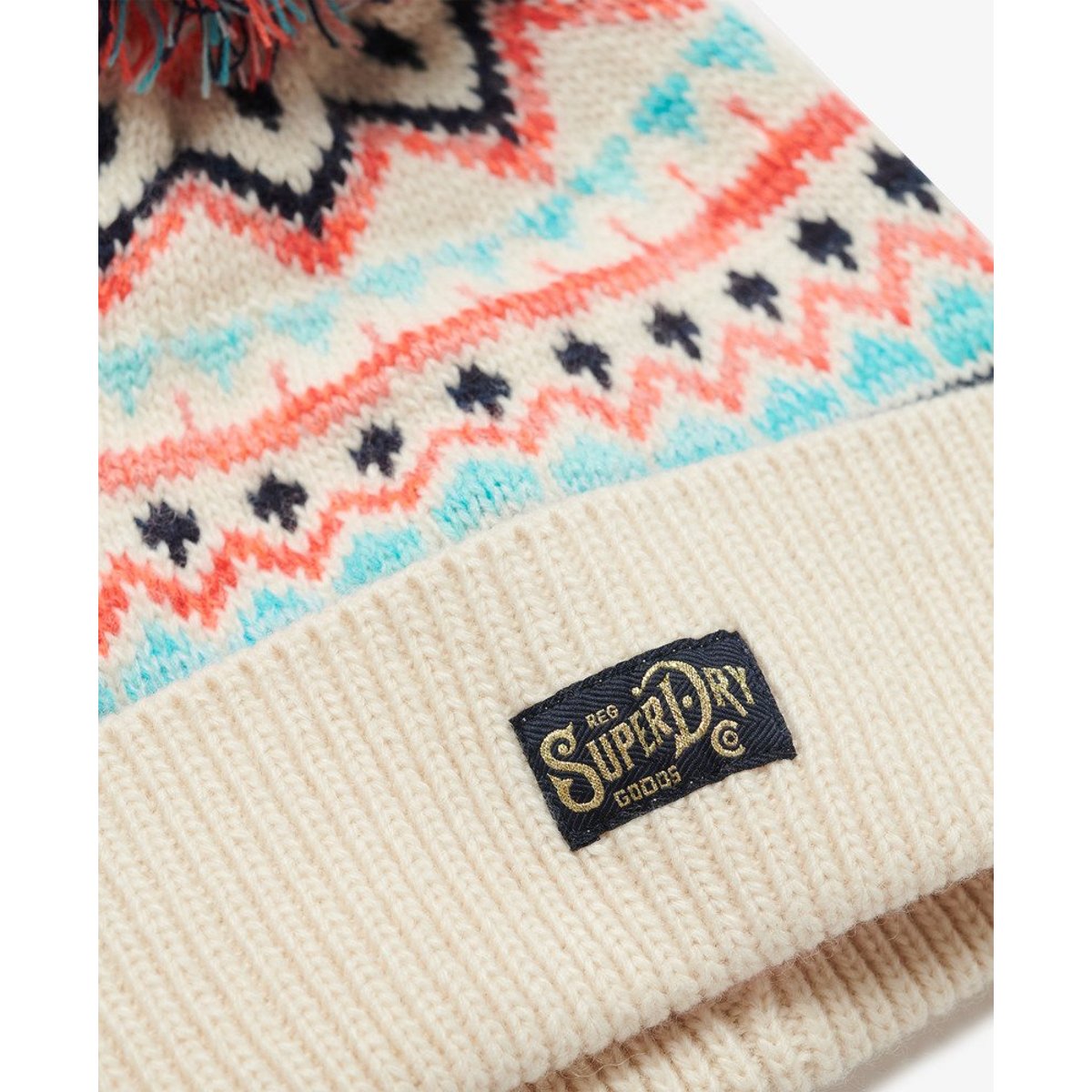Bonnet en maille à motifs multicolore écru insulaire, SUPERDRY