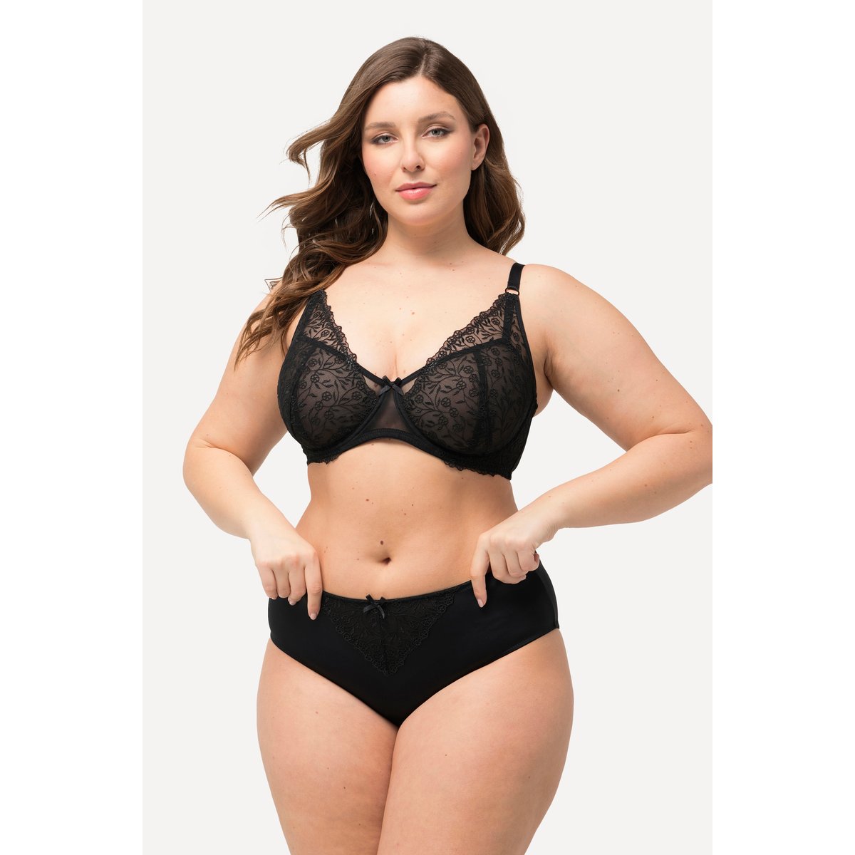 Culotte midi avec empiècement en dentelle noir, ULLA POPKEN
