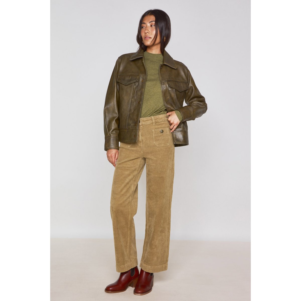 Veste en 100% cuir FIERCE kaki, Maison 123