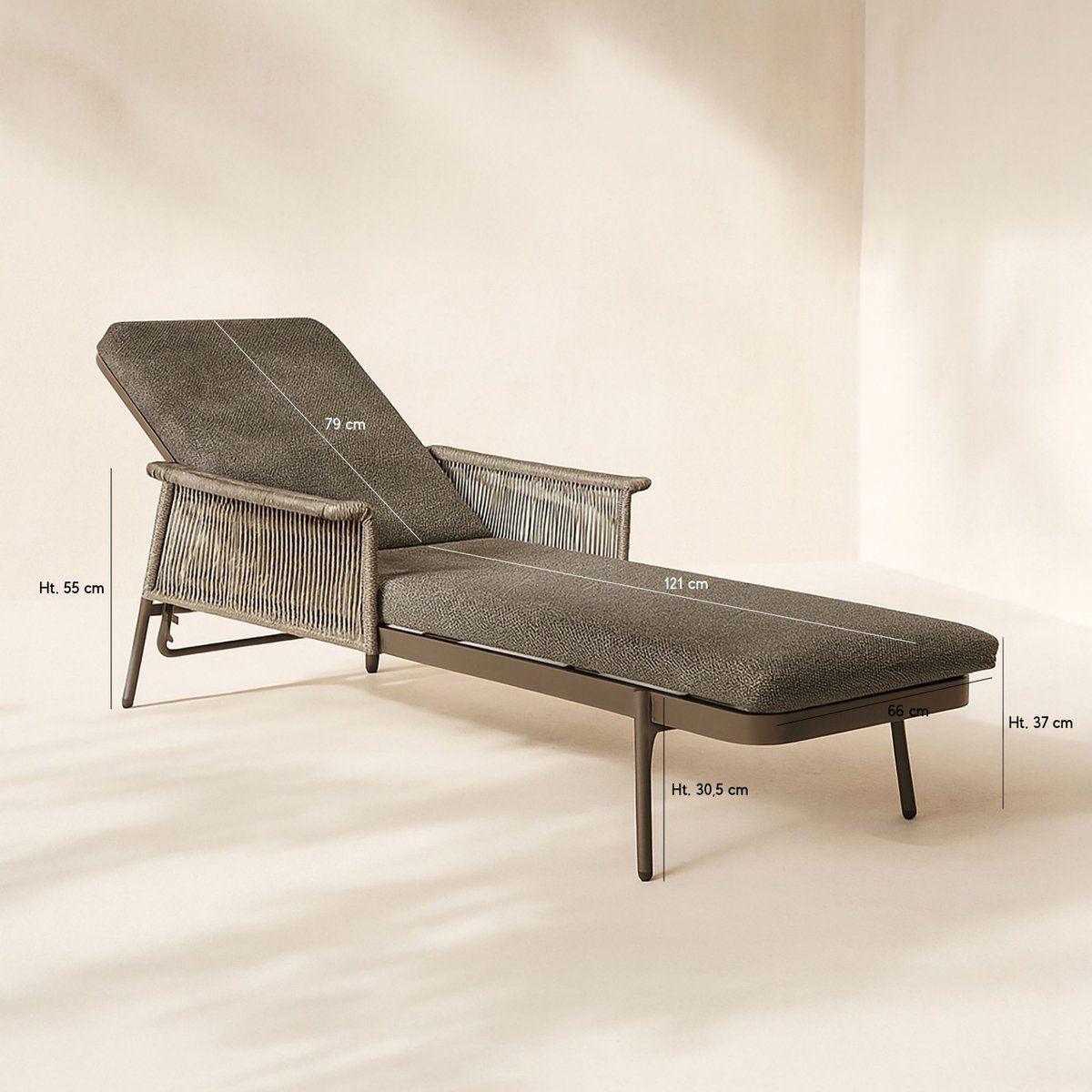Lot de 2 chaises longues en aluminium et tissu, MADRAGUE moka, NOW'S HOME