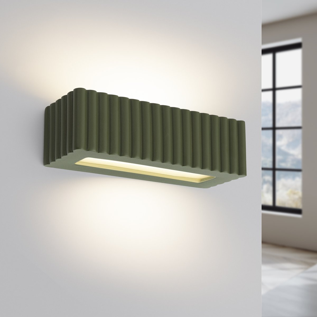 Applique murale Céramique Vert Olive E27 1 Rigata vert olive, EDEN