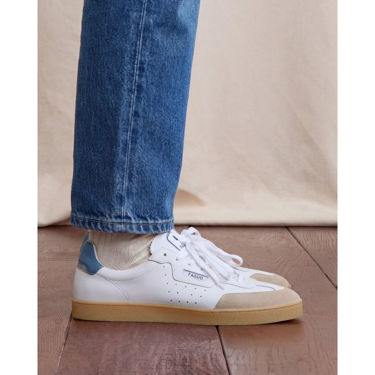 Baskets basses cuir suede LUMBO bleu ciel, FAGUO