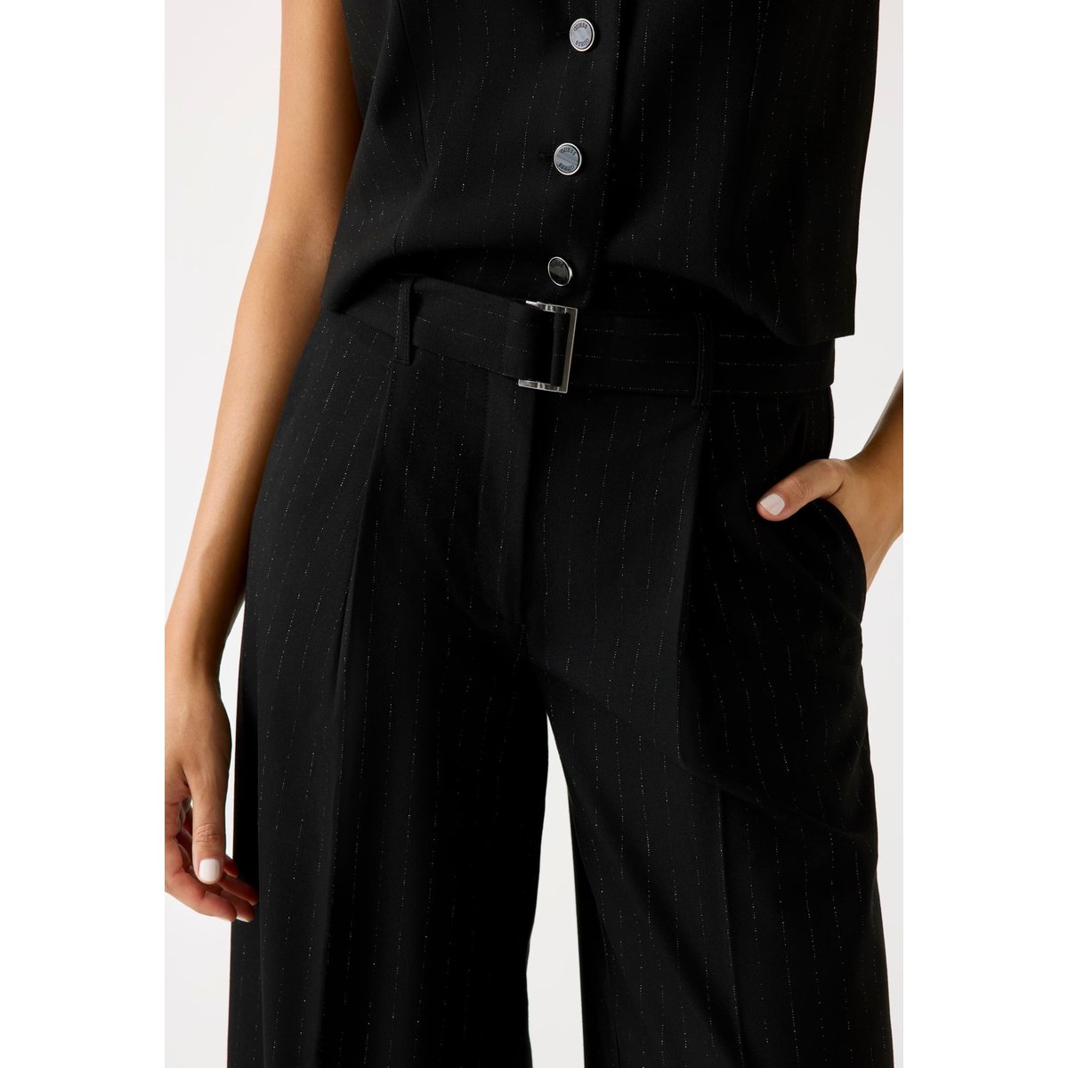 Pantalon Palazzo Fines Rayures noir, GUESS