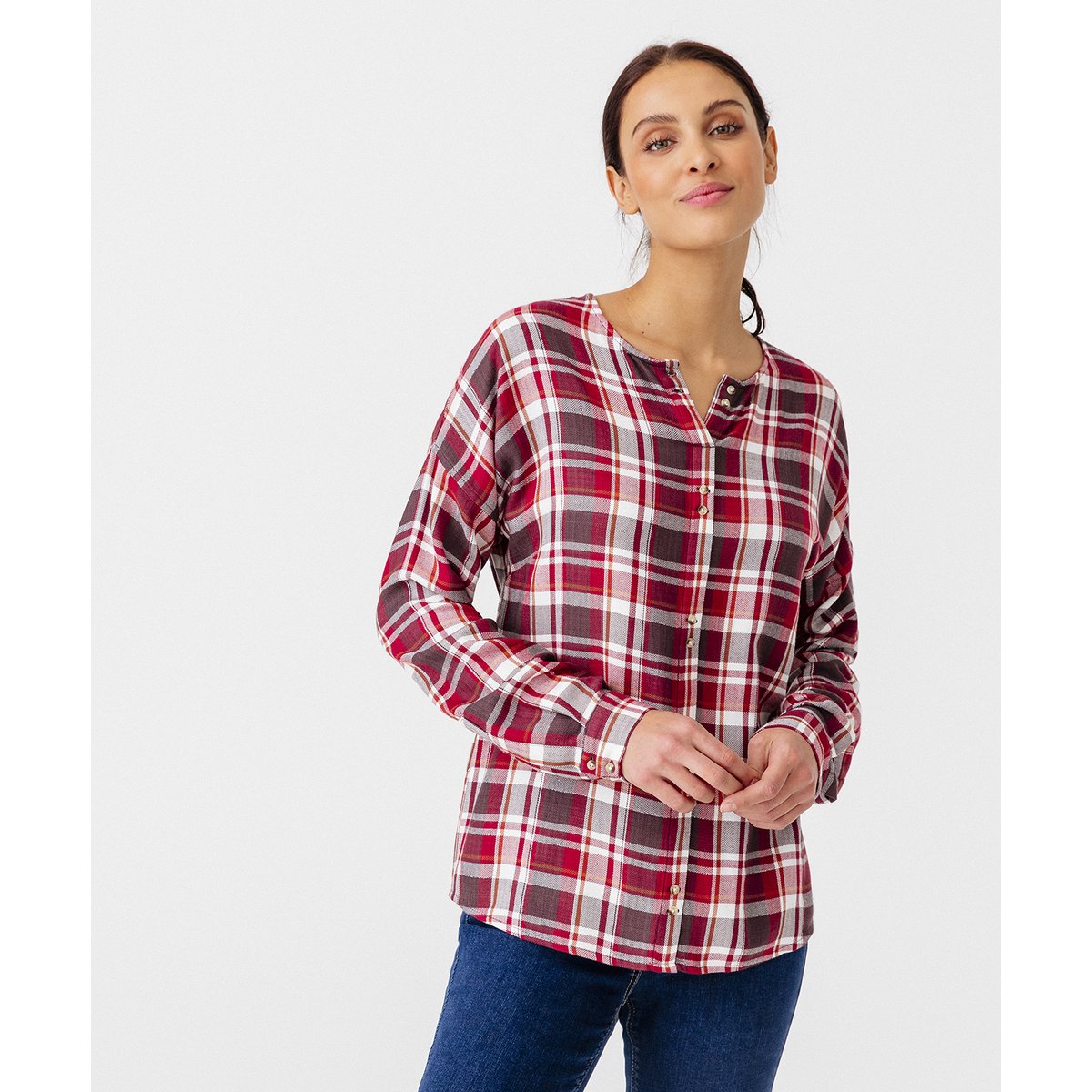 Blouse flanelle à carreaux rouge carreaux, DAMART
