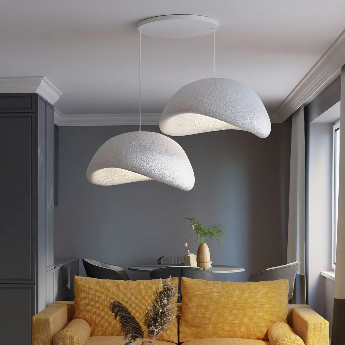 Suspension 2 lampes organiques D50cm NOXIS blanc, PIER IMPORT
