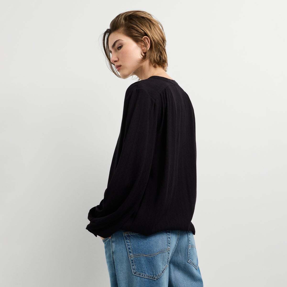 Blouse Semi-Transparente À Col En V noir, PEPE JEANS