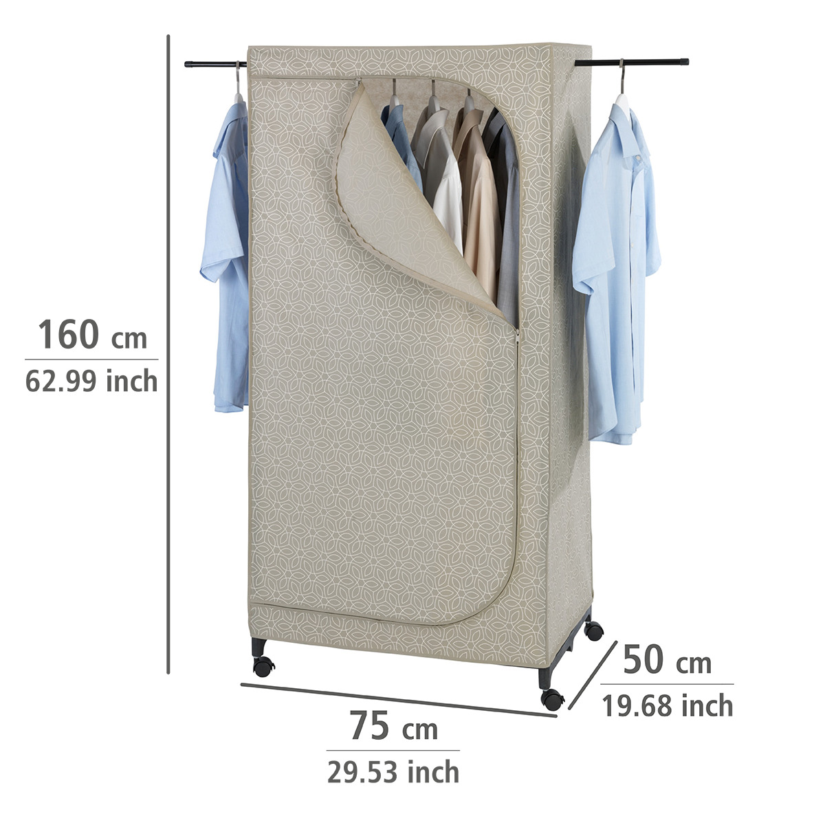 Armoire penderie en tissu à roulettes BALANCE taupe, WENKO