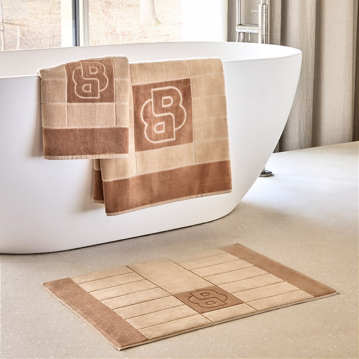 Tapis de bain  en coton,DOUBLE B beige, BOSS HOME