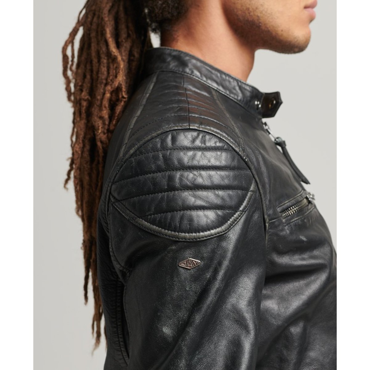 Veste en cuir Moto Racer noir, SUPERDRY