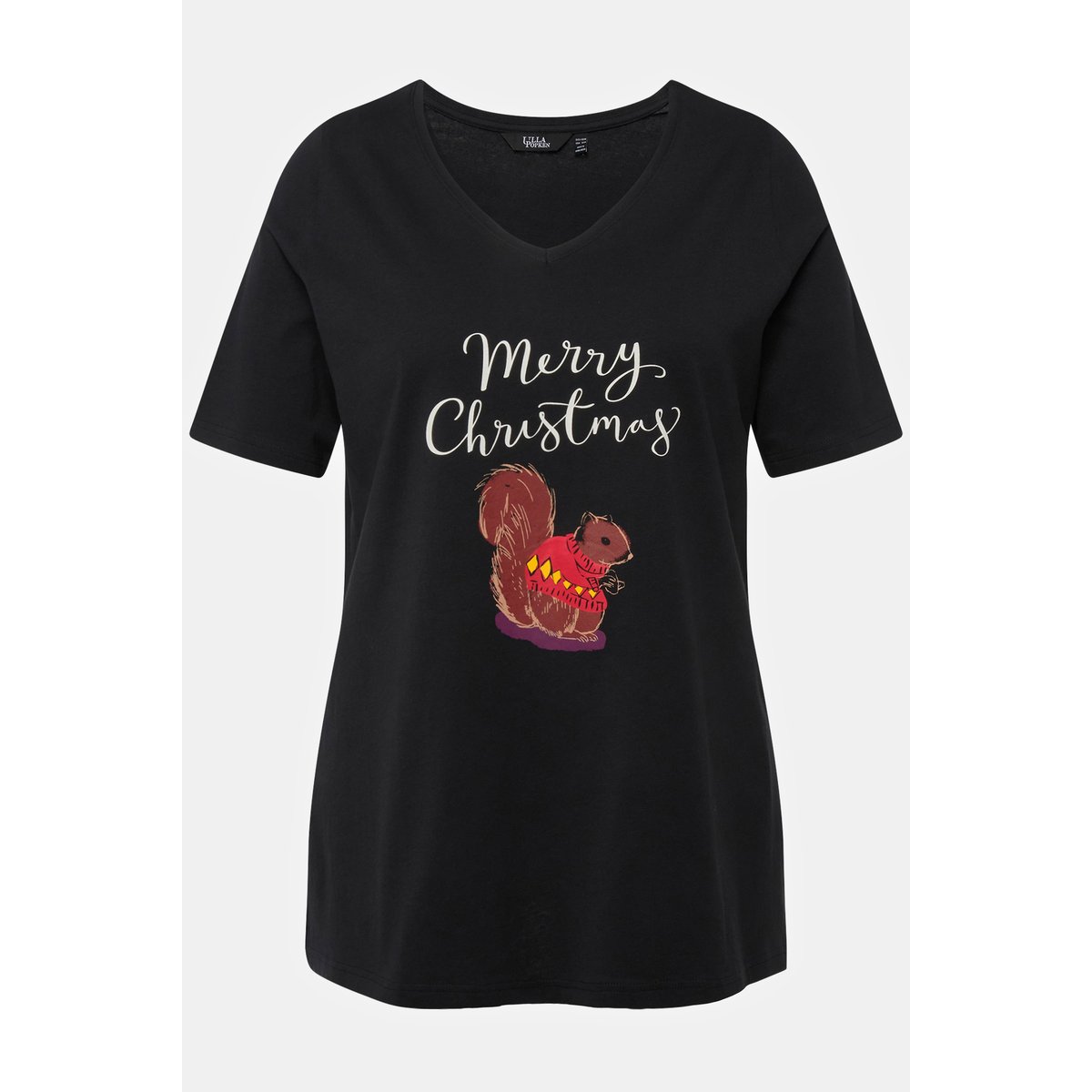 T-shirt de Noël à manches courtes et col V noir, ULLA POPKEN