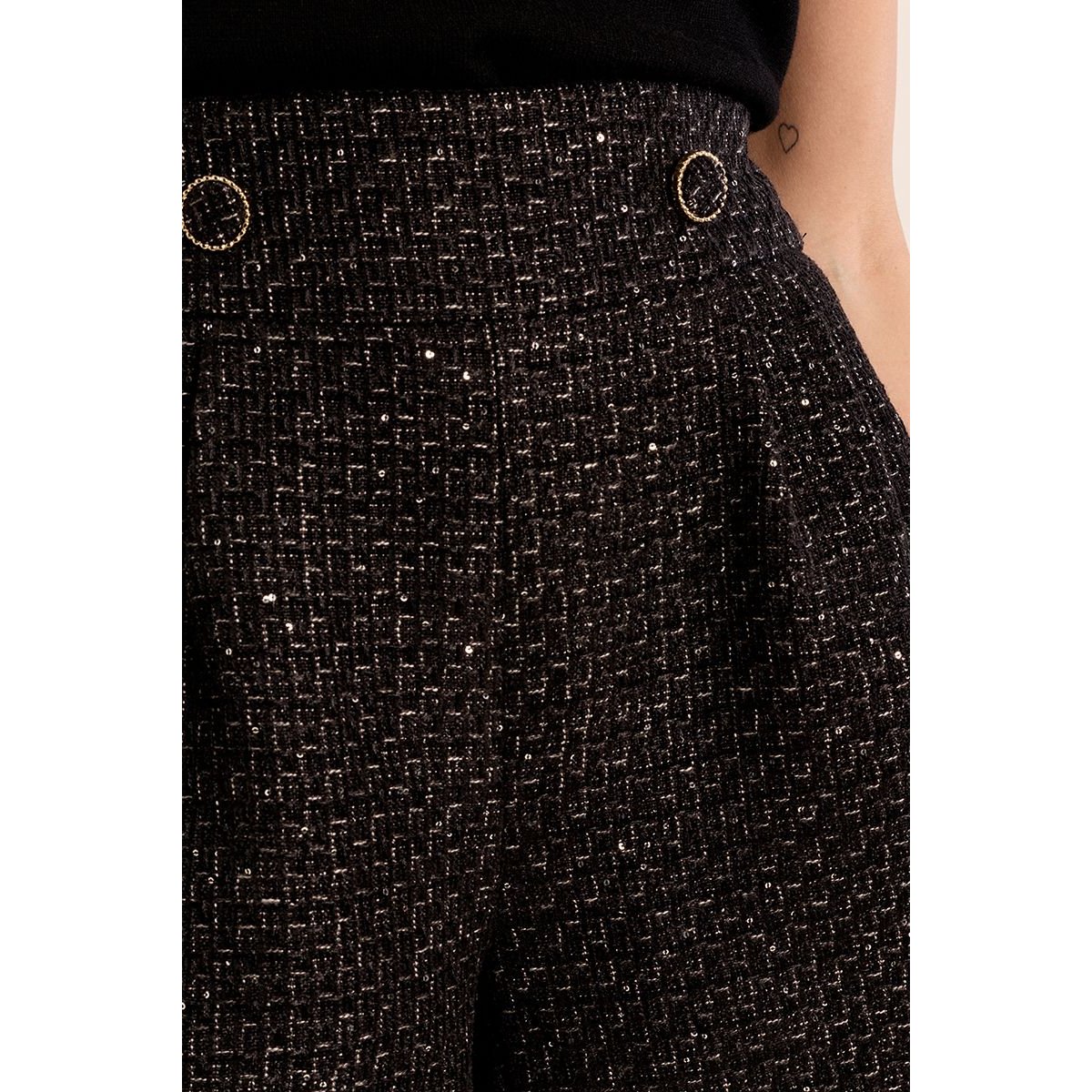 Short taille haute en tweed noir, MOLLY BRACKEN