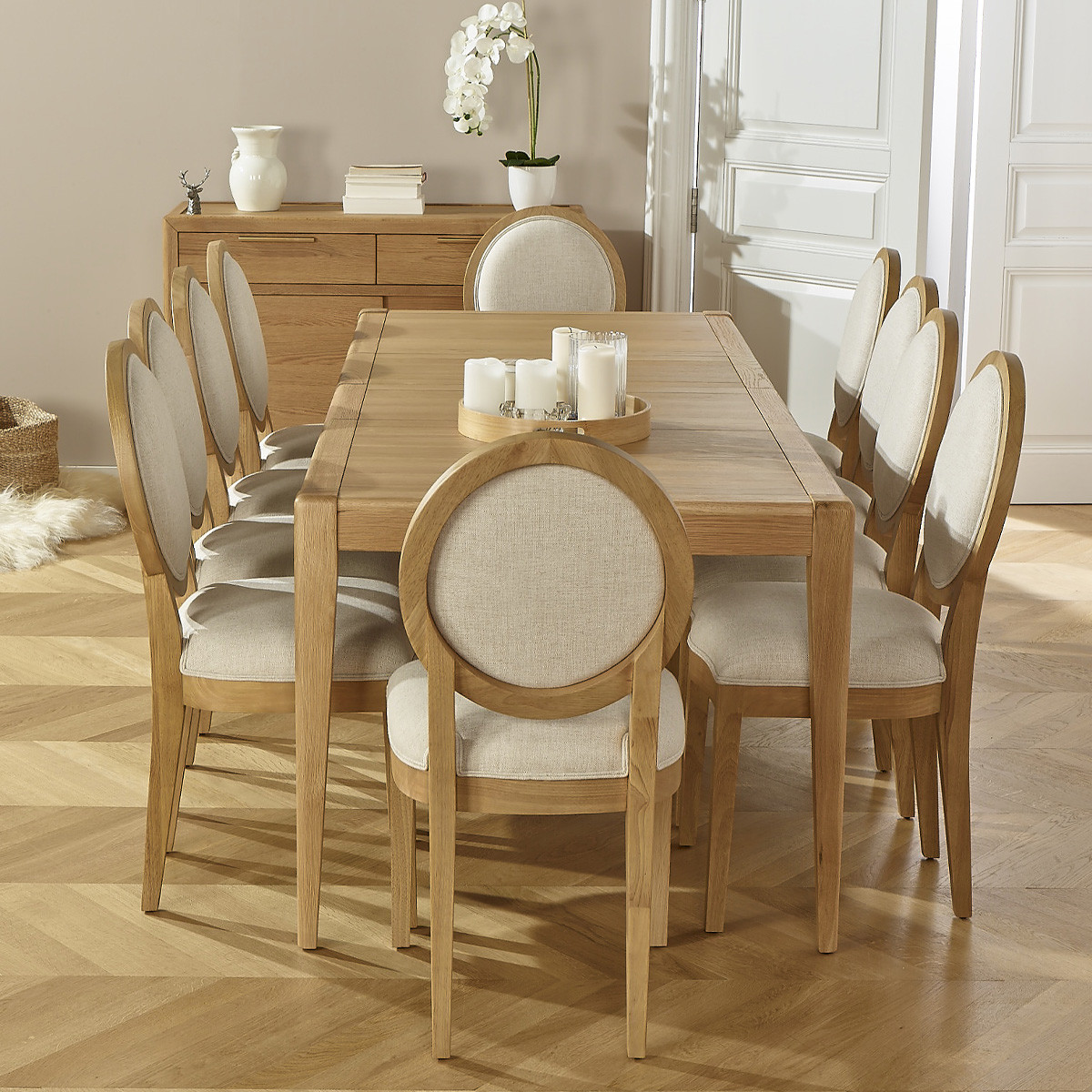 Table extensible en chêne, 2 rallonges, 10 couverts TENNESSEE beige, ROBIN DES BOIS