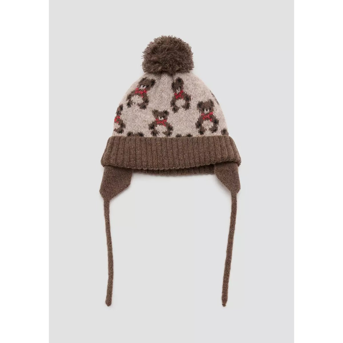 Bonnet en maille à petits ours marron moyen, MANGO BABY